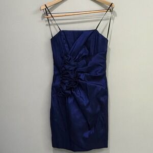 Xscape by Joanna Chen Royal Blue Rosette Ruched Cocktail Dress Size 8 VTG y2k